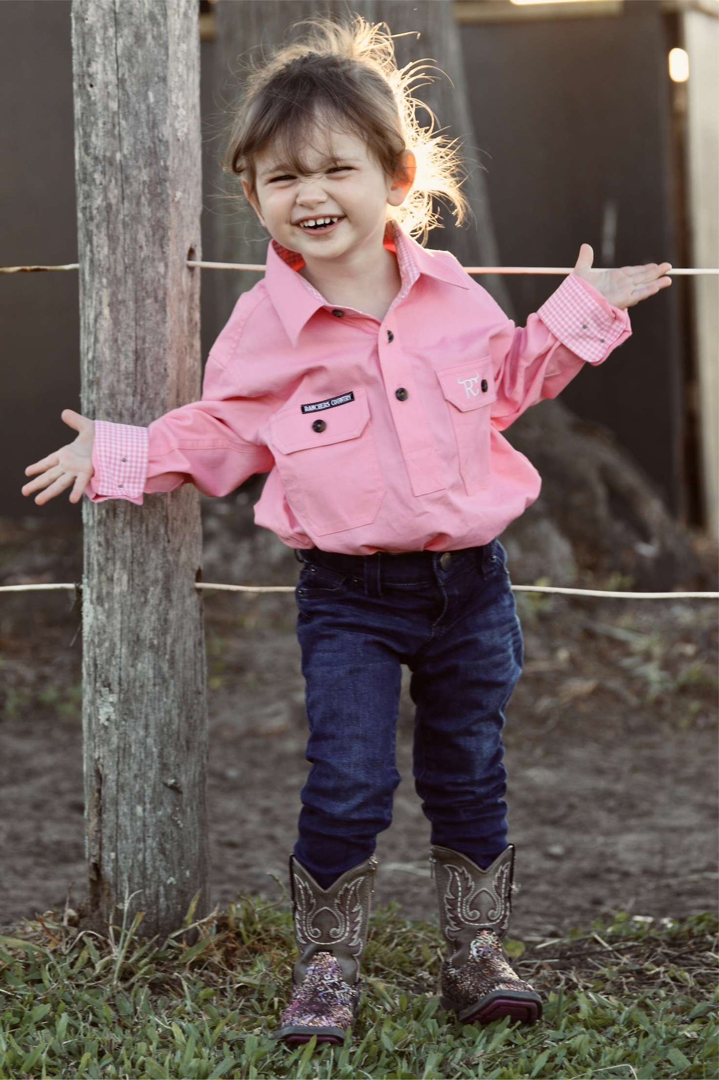 RC "Rose" Kids Long Sleeve quarter Button - Pink