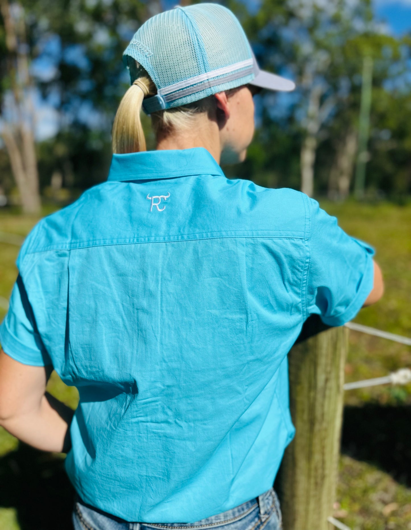 RC "Opal" Women's Short Sleeve Quarter Button - Light Blue