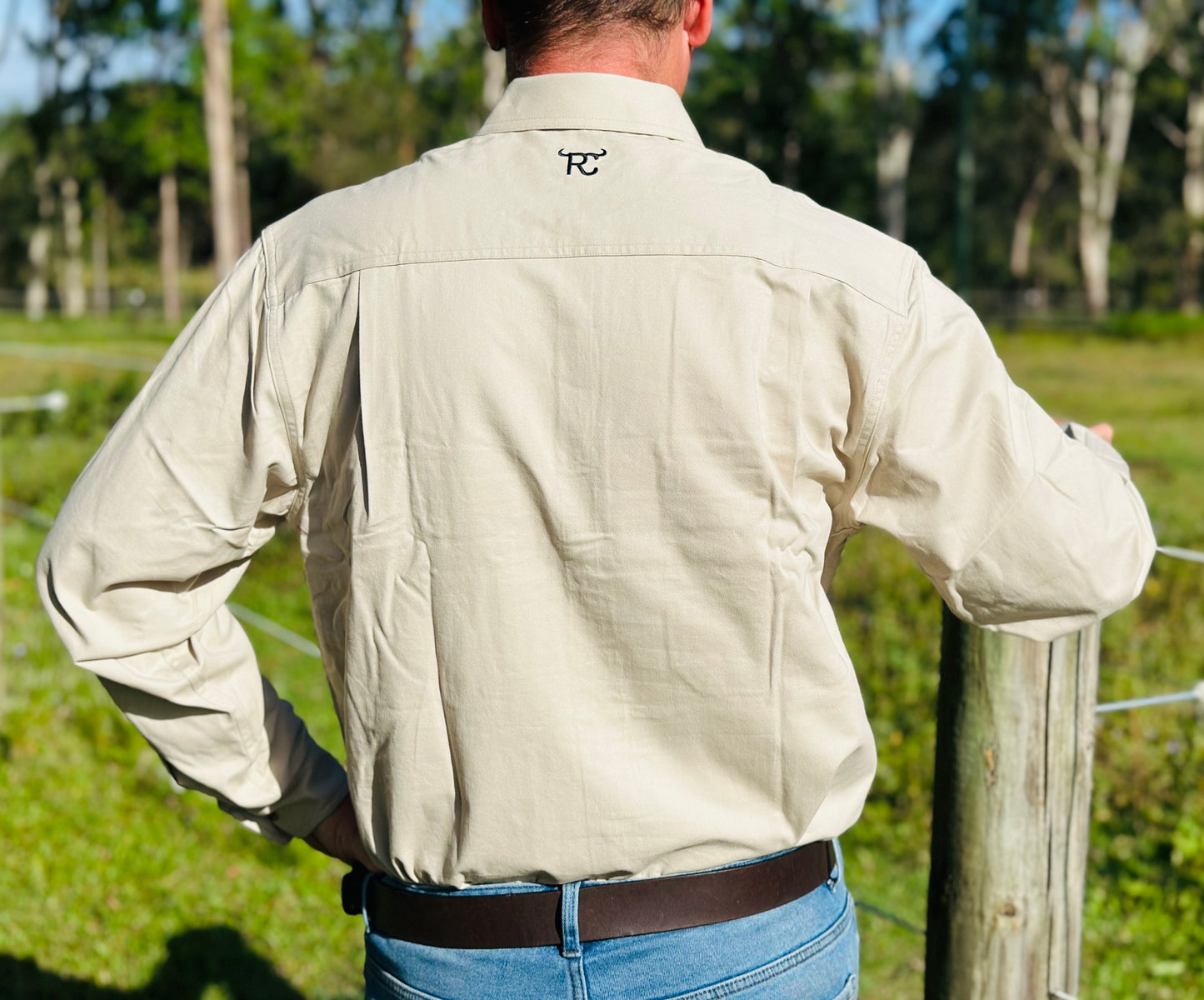 RC "Sahara" Men's Long Sleeve Full Button Work Shirt- Stone/Tan