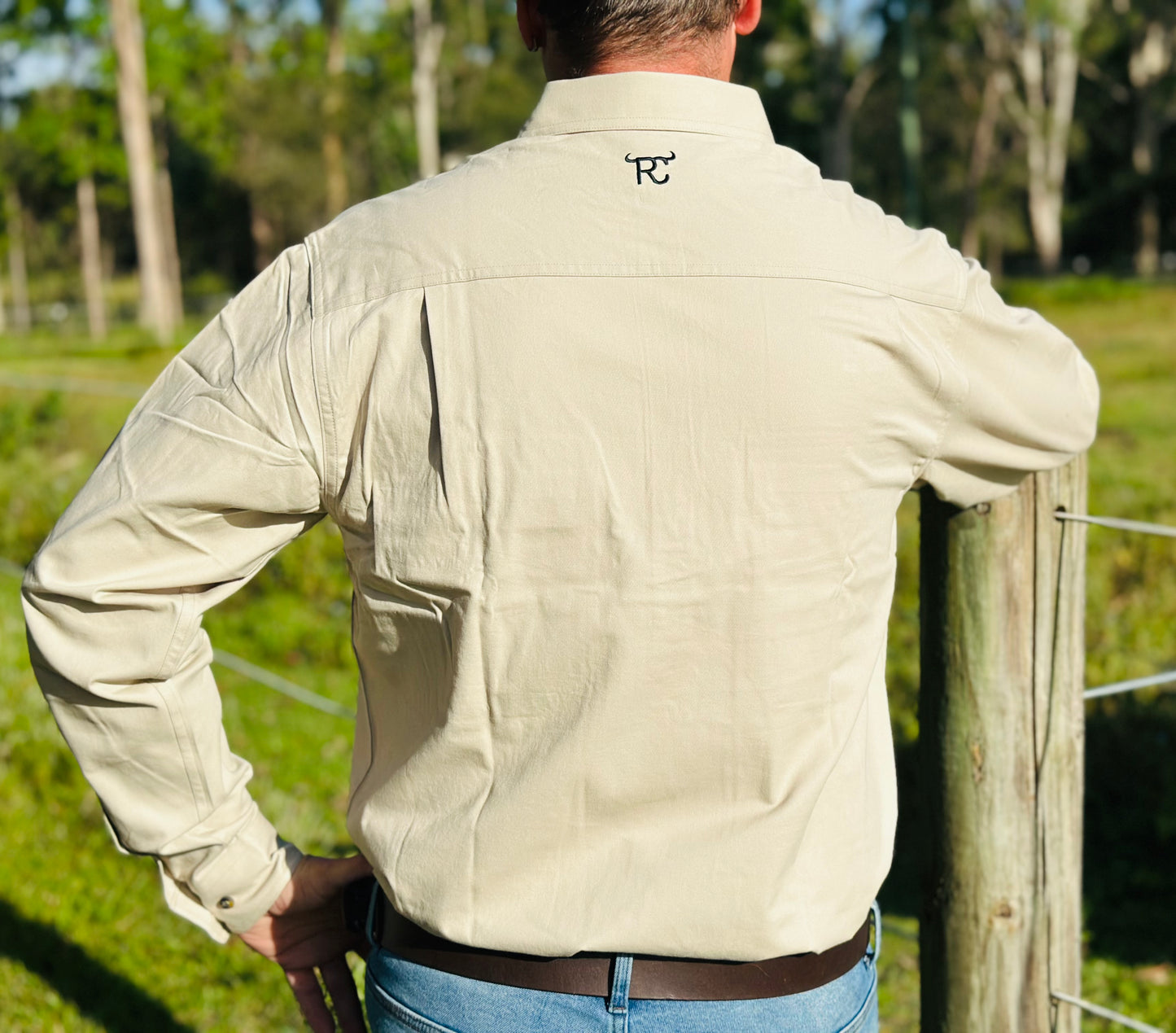 RC "Sahara" Men's Long Sleeve Quarter Button Work Shirt- Stone/ Tan