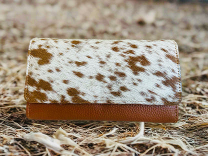 Genuine Cowhide Clutch Purse - Magnetic closure