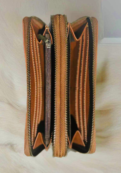 Genuine Cowhide Purse - Double Zip