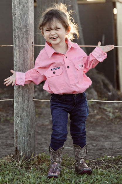 RC "Rose" Kids Long Sleeve quarter Button - Pink