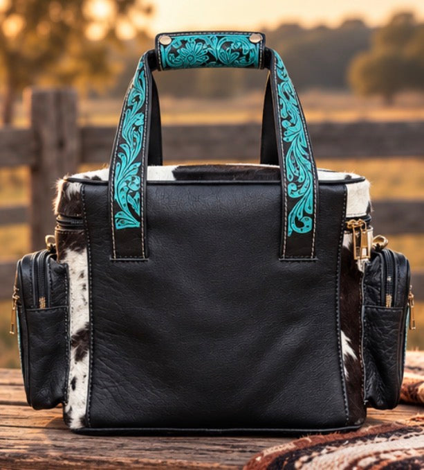 Cowhide and Tooled Leather Lunch/ Day bag