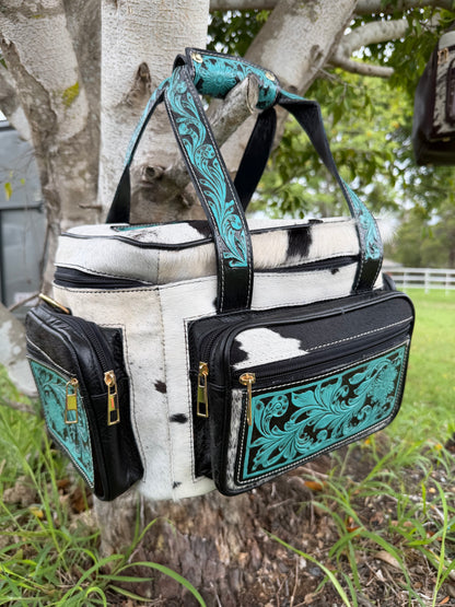Cowhide and Tooled Leather Lunch/ Day bag