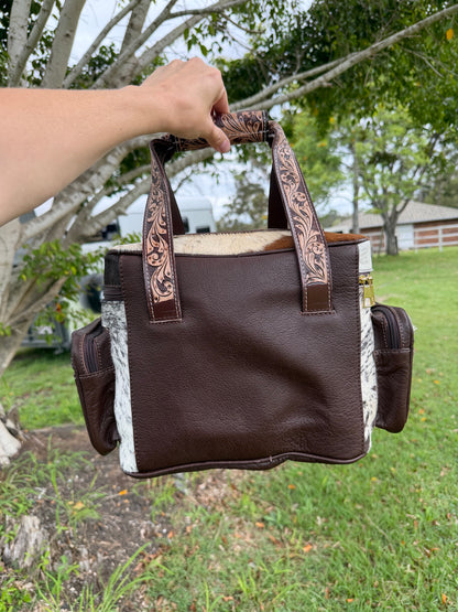 Cowhide and Tooled Leather Lunch/ Day bag