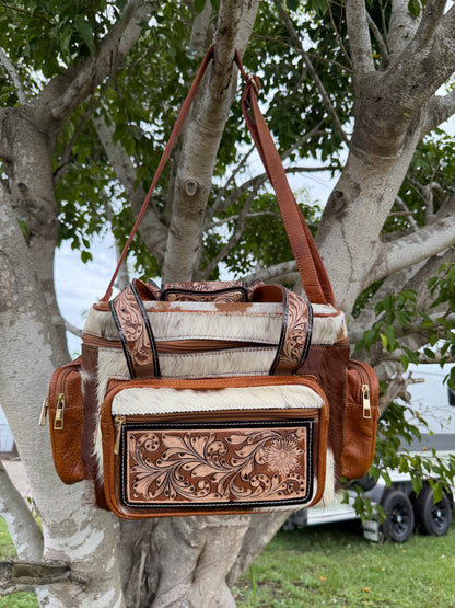 Cowhide and Tooled Leather Lunch/ Day bag