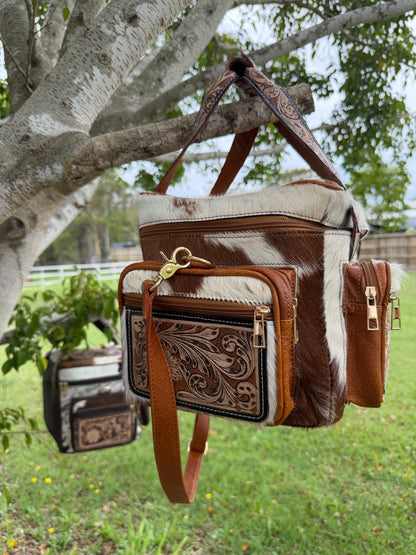 Cowhide and Tooled Leather Lunch/ Day bag